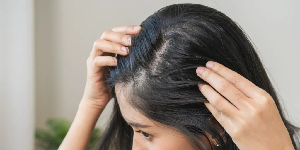 Close-up view of female pattern baldness showing need for hair transplant for women solutions